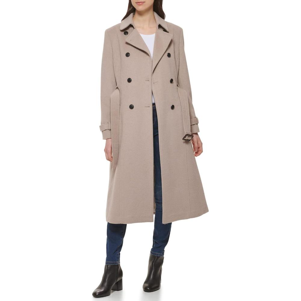 imageCole Haan Womens Flared Trench Slick Wool CoatStone