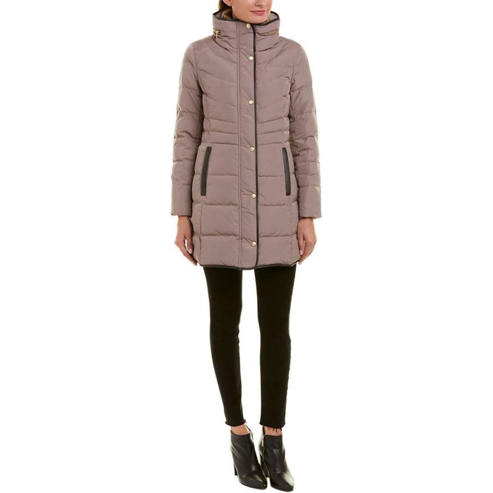 imageCole Haan Womens Mid Length Down Coat with Bib FrontCashew