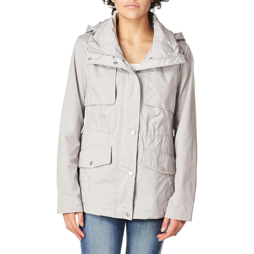 imageCole Haan Womens Short Packable Rain JacketPearl Grey