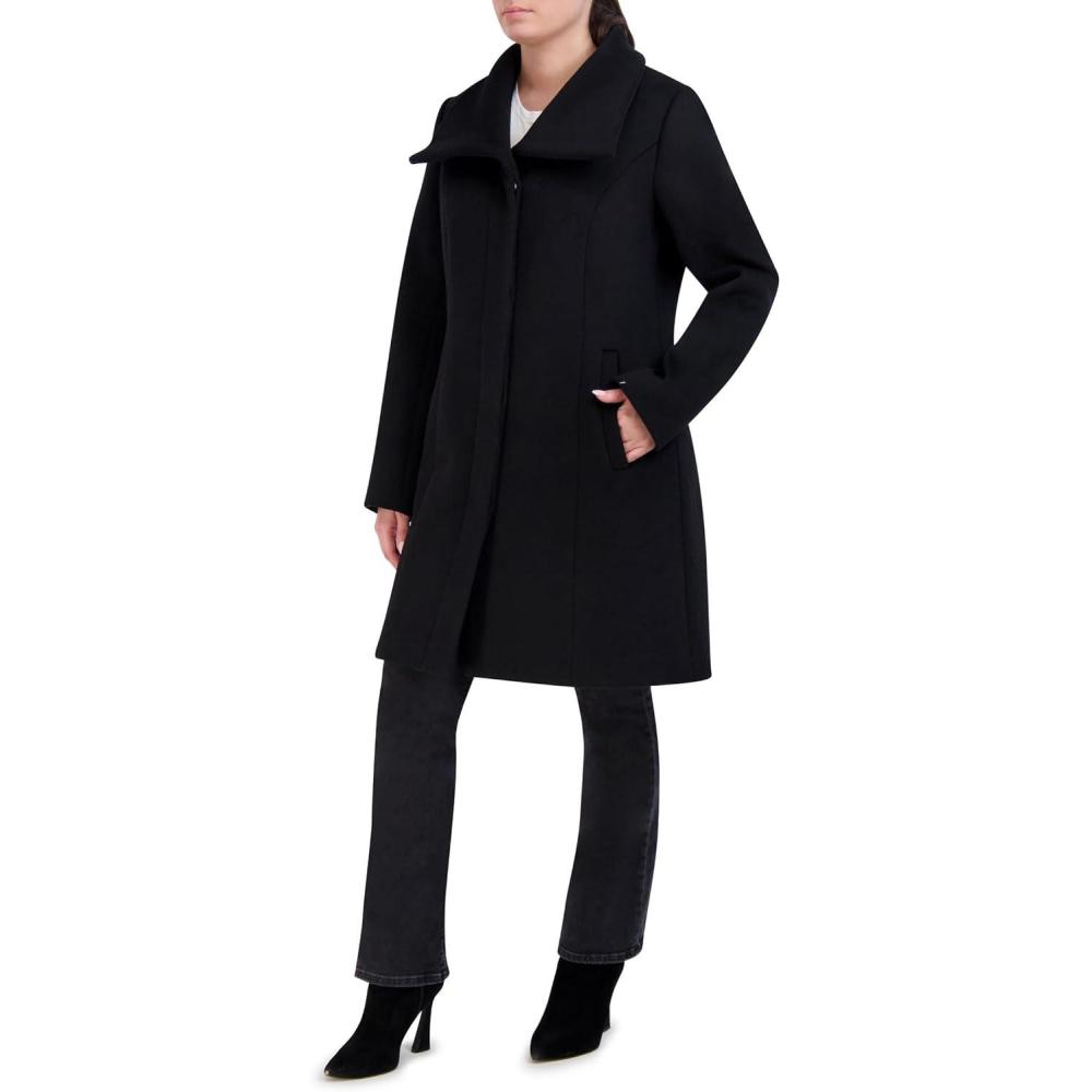 imageCole Haan Womens Soft Convertible Collar Button Up Formal CoatBlack