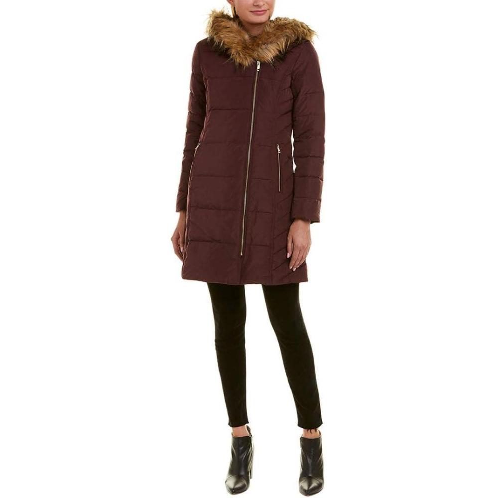 imageCole Haan Womens Taffeta Quilted Down Coat with HoodMerlot