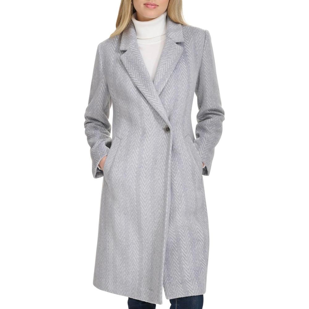 imageCole Haan womens Soft Chevron Pattern Wool Twotone CoatGrey