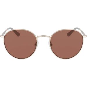 COLE HAAN CH6502 Polarized Round Sunglasses, Gold, 53/21/140