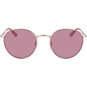 COLE HAAN CH6502 Polarized Round Sunglasses, Rose Gold, 53/21/140