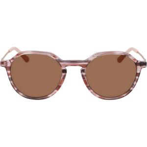COLE HAAN CH6503 Polarized Panto Sunglasses, Blush Horn, 52/21/140