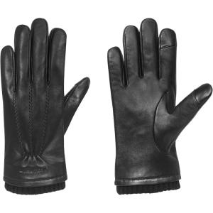 Cole Haan Men Premium Leather Gloves With Touchscreen Thumb and Index Finger(Caviar)