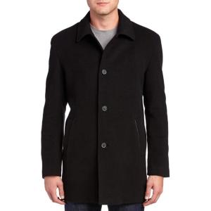 Cole Haan Men’s Cashmere Blend Single Breasted Classic Coat With Shirt Collar(Black)