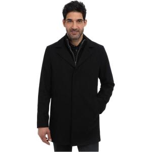 Cole Haan Men’s Classic Melton Top Coat with Faux Leather Details(Castle Rock)