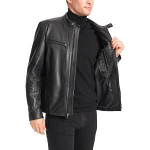 Cole Haan Men’s Classic Zip Front Moto Jacket(Black)