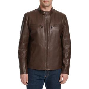 Cole Haan Men’s Classic Zip Front Moto Jacket(Brown)
