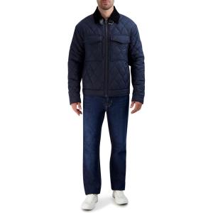 Cole Haan Men’s Diamond Quilt Long Sleeve Casual Jacket(Navy)