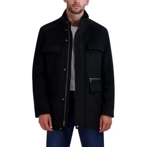 Cole Haan Men’s Double Bib Collar Wool Field Coat(Black)