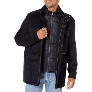 Cole Haan Men’s Double Bib Collar Wool Field Coat(Navy)