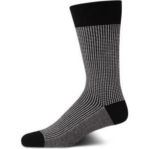 Cole Haan Mens Dress Socks – Breathable Comfort Stretch Crew-Length Work Socks for Men for Business Formal Wear (Sizes: 7-12)(Black Grid)