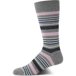 Cole Haan Mens Dress Socks – Breathable Comfort Stretch Crew-Length Work Socks for Men for Business Formal Wear (Sizes: 7-12)(Grey/Blue Stripes)