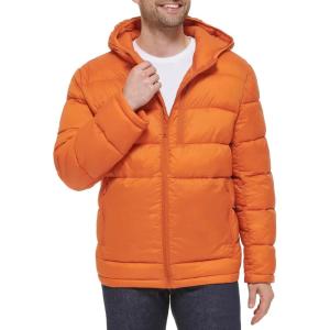 Cole Haan Men’s Hooded Nylon Puffer Jacket(Burnt Orange)