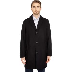 Cole Haan Men’s Melton Wool Notched Collar Coat With Welt Body Pockets(Black)