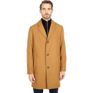 Cole Haan Men’s Melton Wool Notched Collar Coat With Welt Body Pockets(Camel)