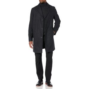 Cole Haan Men’s Melton Wool Notched Collar Coat With Welt Body Pockets(Charcoal)