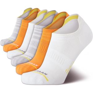 Cole Haan Mens No Show Socks – 6 Pack Performance Stretch Cushioned Athletic Low Cut Socks for Men (Sizes: 7-12)(White/Orange)