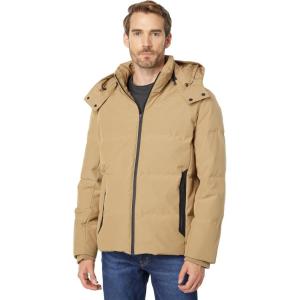 Cole Haan Men’s Short Down Parka with Hooded Down Coat(Khaki)