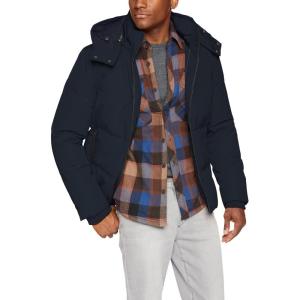 Cole Haan Men’s Short Down Parka with Hooded Down Coat(Navy)