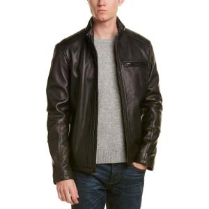 Cole Haan Men’s Smooth Leather Moto Jacket(Black)