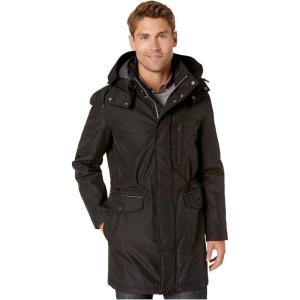 Cole Haan Signature Men’s Bonded Nylon Car Coat with Attached Hood(Black)