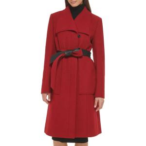 Cole Haan Women’s Belted Coat Wool with Cuff Details(Red)