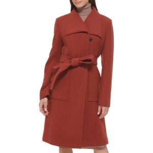 Cole Haan Women’s Belted Coat Wool with Cuff Details(Rust)
