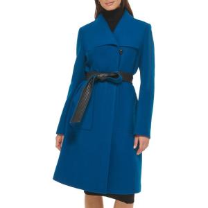 Cole Haan Women’s Belted Coat Wool with Cuff Details(Teal)