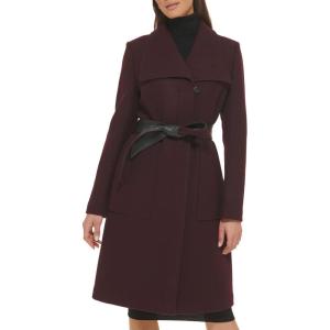 Cole Haan Women’s Belted Coat Wool with Cuff Details(Wine)