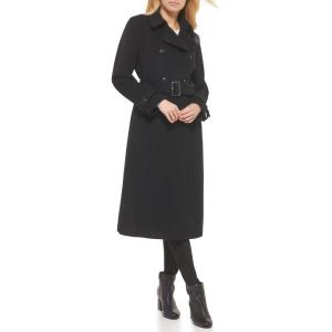Cole Haan Women’s Flared Trench Slick Wool Coat(B-black)