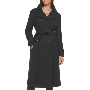 Cole Haan Women’s Flared Trench Slick Wool Coat(Black)