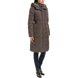 Cole Haan Women’s Knee Length Hooded Quilted Down Coat(Carbon)