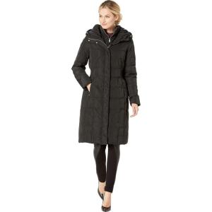 Cole Haan Women’s Knee Length Hooded Quilted Down Coat(Deep Black)
