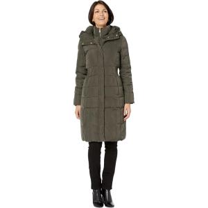 Cole Haan Women’s Knee Length Hooded Quilted Down Coat(Forest)