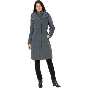 Cole Haan Women’s Knee Length Hooded Quilted Down Coat(Graphite Grey)