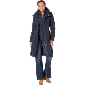 Cole Haan Women’s Knee Length Hooded Quilted Down Coat(Navy)