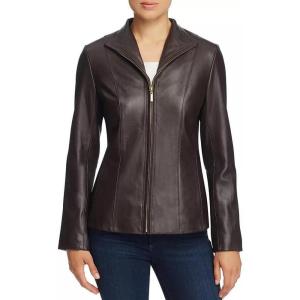 Cole Haan Women’s Leather Wing Collared Jacket (Standard and Plus Size)(Deep Espresso)