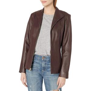 Cole Haan Women’s Leather Wing Collared Jacket(Chianti)