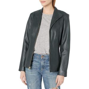 Cole Haan Women’s Leather Wing Collared Jacket(Emerald)