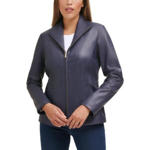 Cole Haan Women’s Leather Wing Collared Jacket(Midnight)