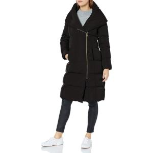 Cole Haan Women’s Long Size Zip Hooded Quilted Down Coat(Black)