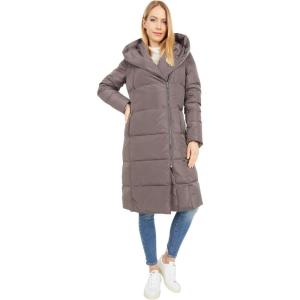 Cole Haan Women’s Long Size Zip Hooded Quilted Down Coat(Carbon)