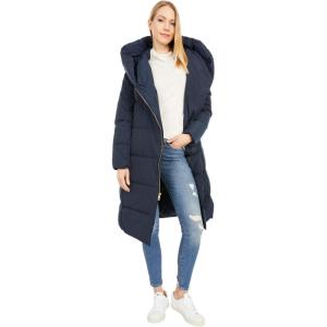 Cole Haan Women’s Long Size Zip Hooded Quilted Down Coat(Navy)