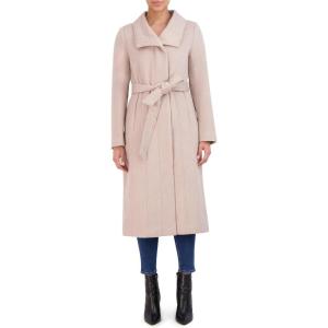 Cole Haan Women’s Long Sleeve Formal Slick Wool Zip Up Coat(Bone)
