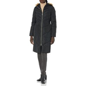 Cole Haan Women’s Long Taffeta Down with Chevron Quilt Pattern(Dark Black)