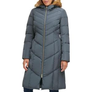 Cole Haan Women’s Long Taffeta Down with Chevron Quilt Pattern(Grey Black)