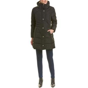Cole Haan Women’s Mid Length Down Coat with Bib Front(Black)